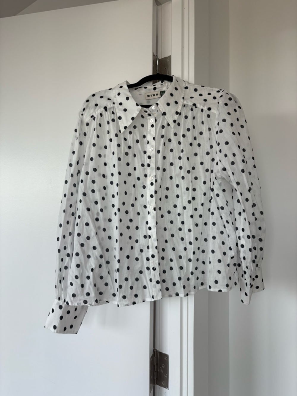 RIXO White and Black Polka Dot Button-Front Blouse Jacket